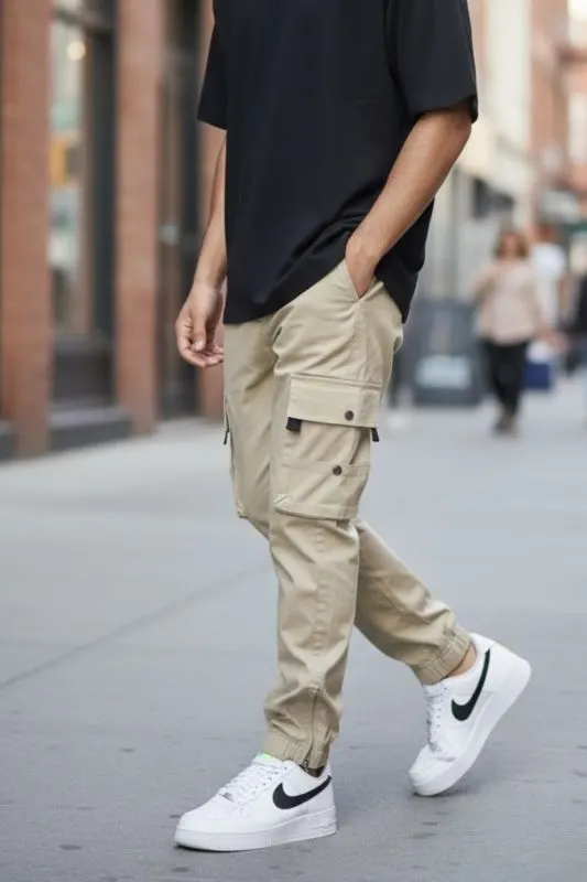 Pantaloni de trening cargo, bej, conici Y307 P19-5.2