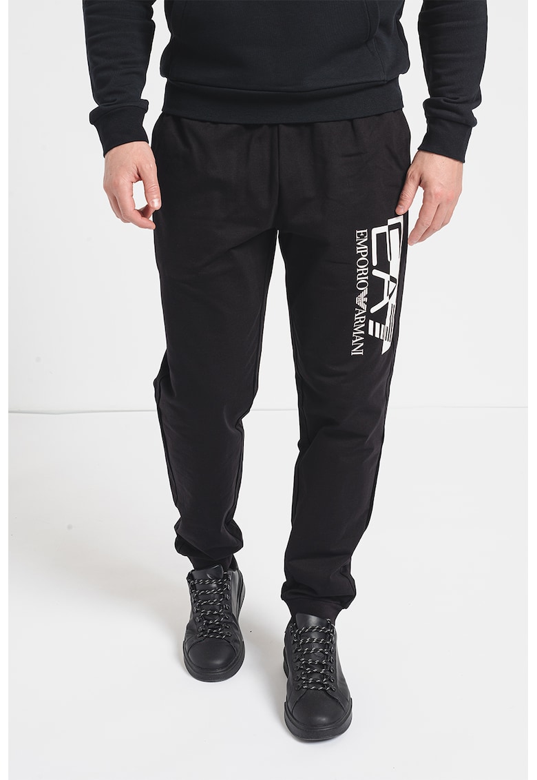 Pantaloni de trening din bumbac cu imprimeu logo - Alb/Negru