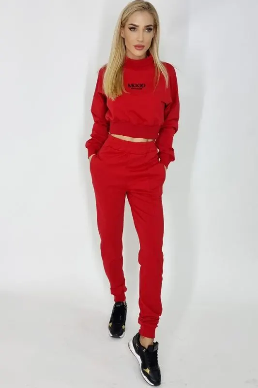 Compleu sport Mood, pantaloni si bluza pe gat, Rosu