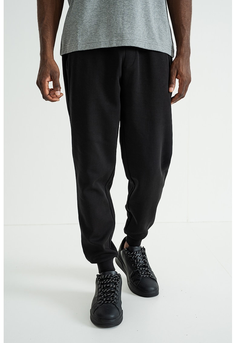 Pantaloni uni de trening din amestec de bumbac - Negru