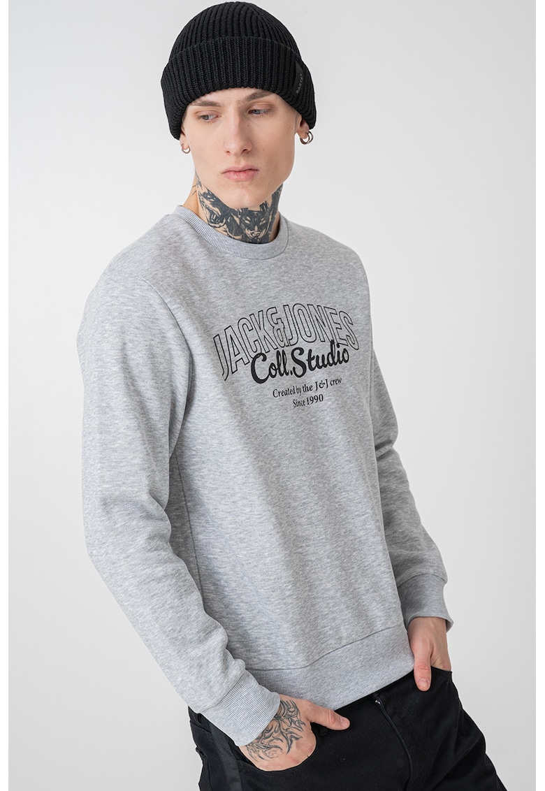 Bluza de trening regular-fit cu decolteu la baza gatului Makoto - Negru/Gri deschis melange
