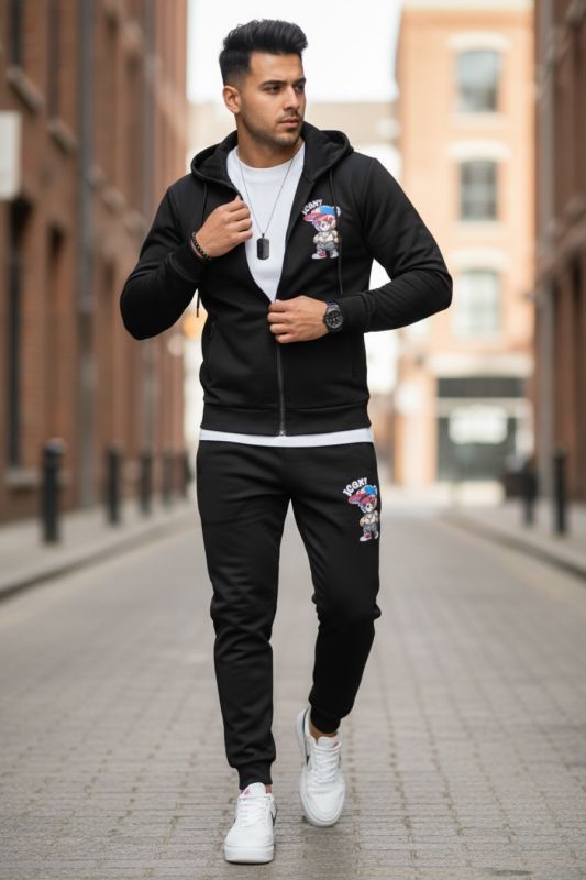 Trening barbati slim fit negru, Pantaloni + Hanorac 5035  i15-1.1