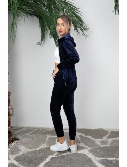 Trening doua piese dama din catifea, uni, bleumarin