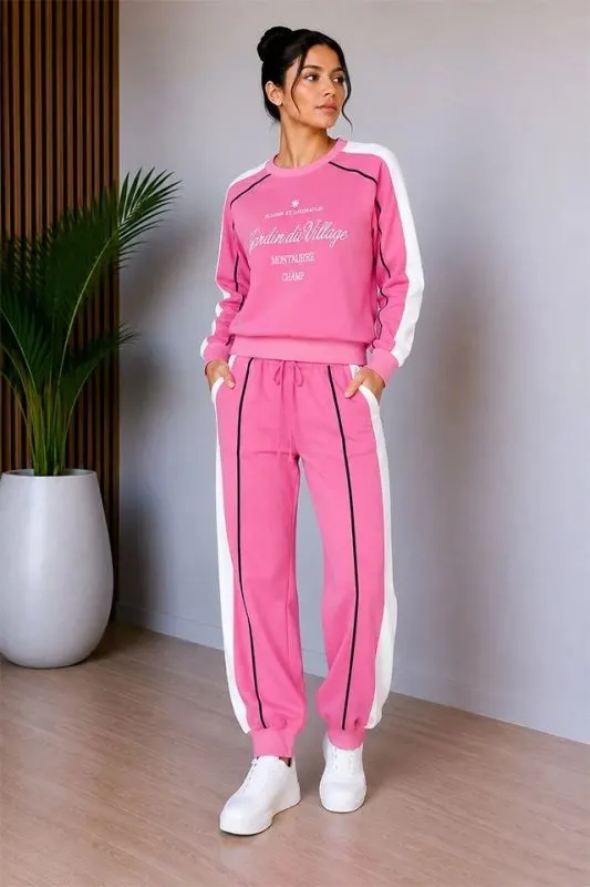 Trening dama JARDIN, cu logo si print bicolor, Roz