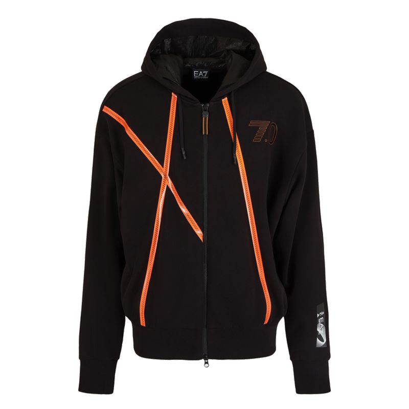 Bluza cu fermoar EA7 M hoodie FZ Coft negru-portocaliu