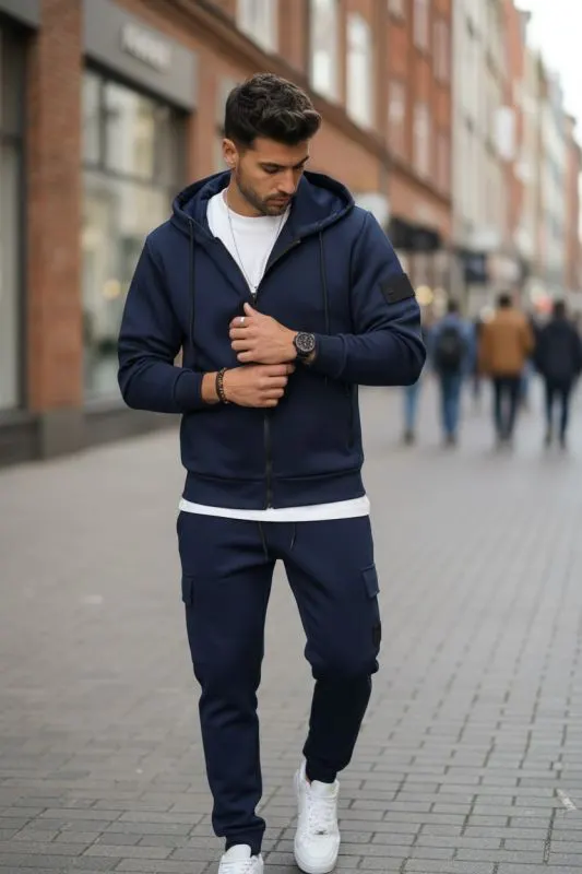 Trening barbati slim fit bleumarin, Pantaloni + Hanorac, silon  5047 O2-5.2