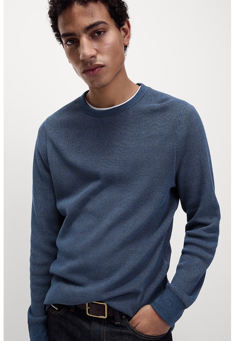 Bluza texturata de trening cu decolteu la baza gatului - Albastru indigo