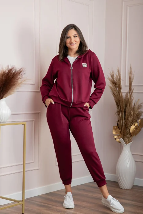 Compleu dama casual-sport bordo cu gluga Josie