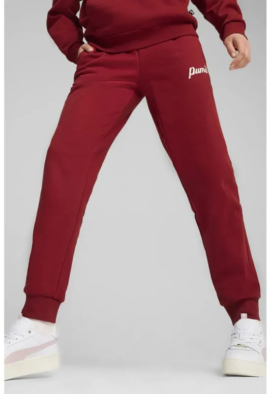 Pantaloni de trening cu buzunare laterale ESS+ Script - Rosu inchis
