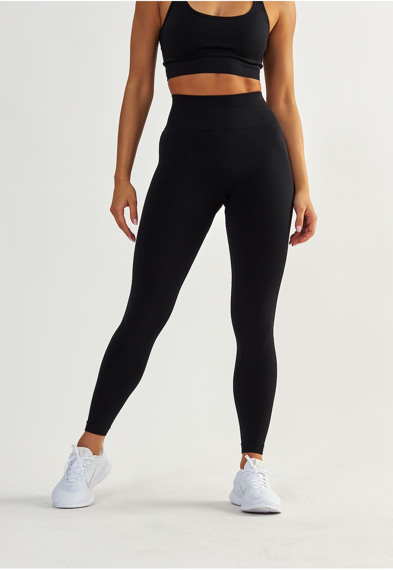 Colanti crop cu talie inalta pentru antrenament - Negru