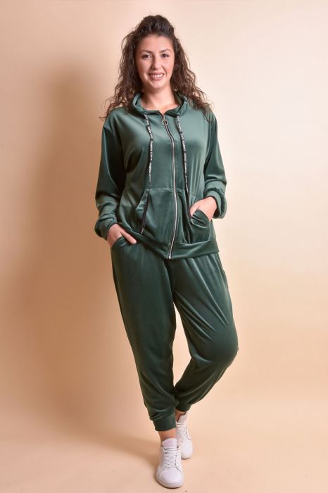Trening oversized verde din catifea