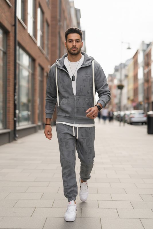Trening barbati slim fit gri, Pantaloni + hanorac 167 37-5