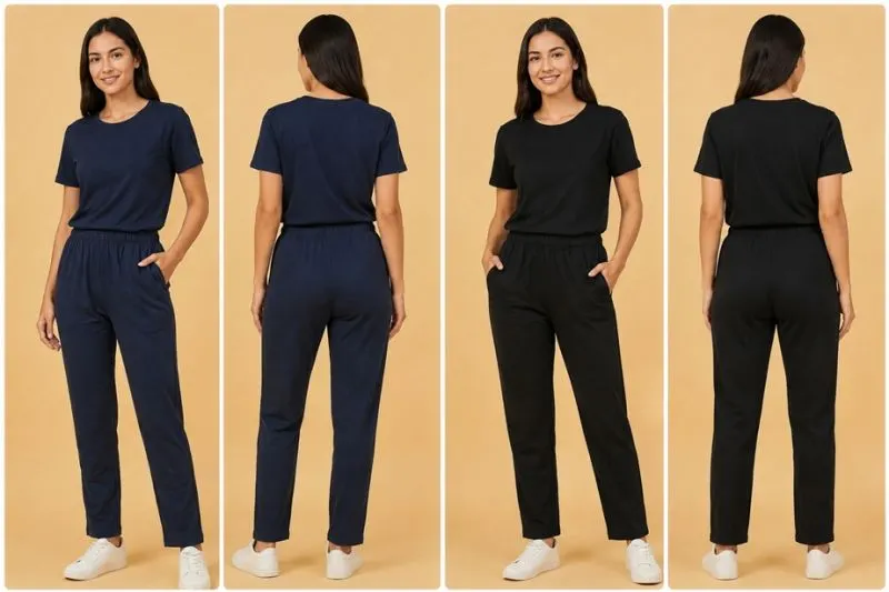 Set 2 Perechi Pantaloni Damă Casual, Negru + Bleumarin, 95% Bumbac, 5% Elastan