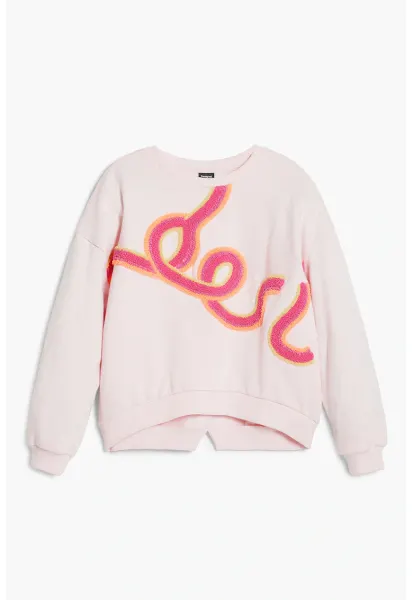 Bluza asimetrica de trening cu aplicatie pufoasa - Roz pal