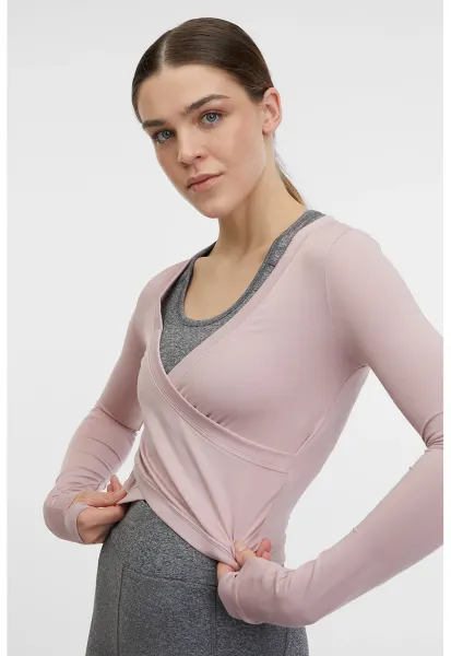 Bluza crop cu croiala petrecuta pentru fitness - Roz pastel