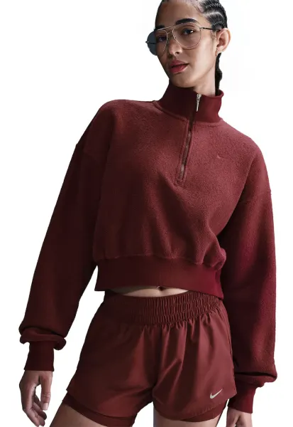 Bluza crop de trening cu fenta cu fermoar - Rosu inchis