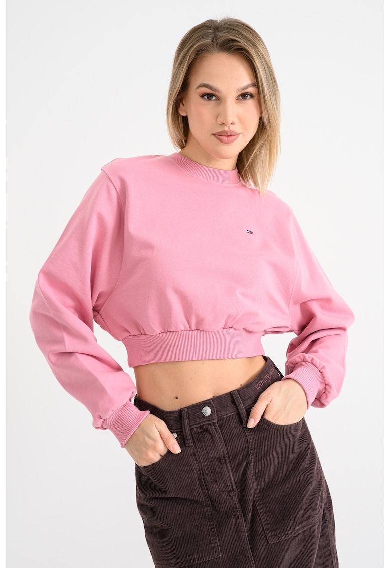 Bluza crop de trening cu model uni - Roz
