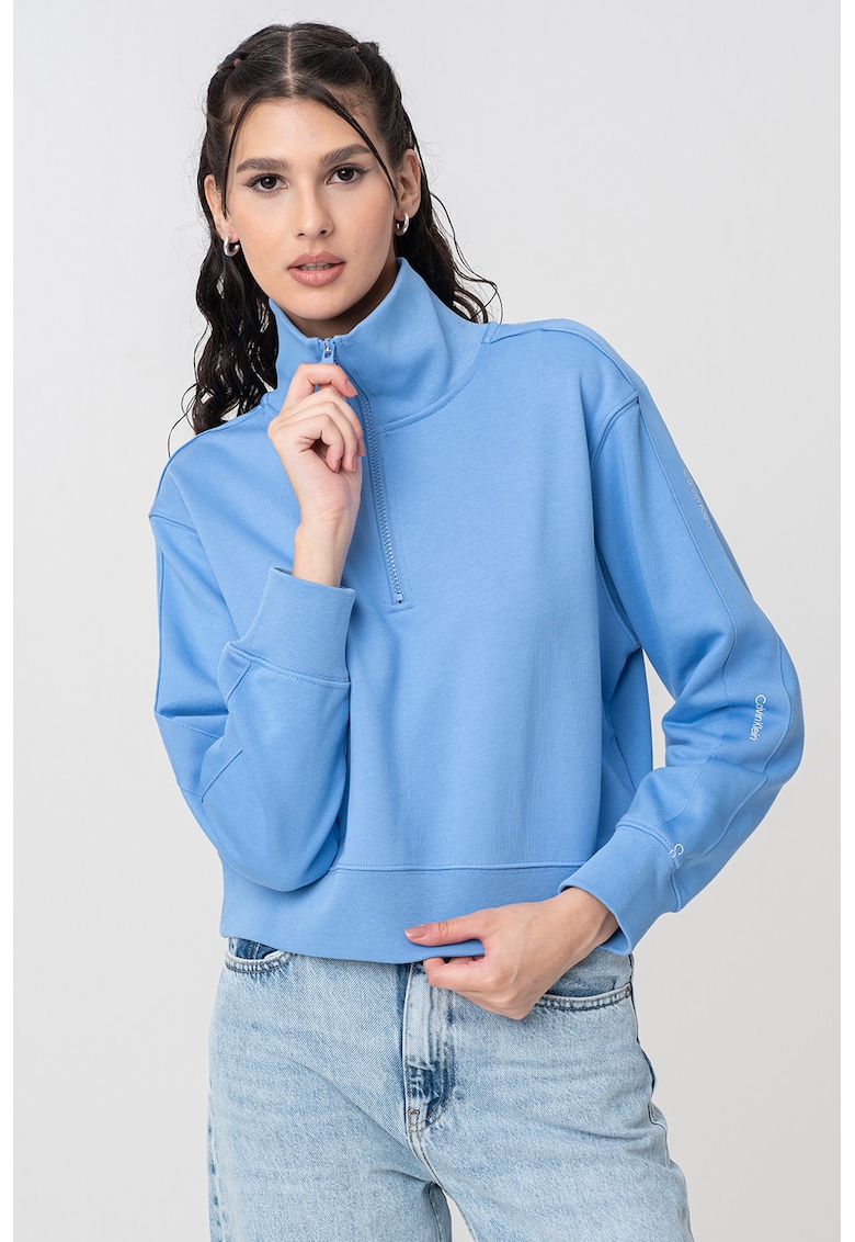 Bluza cu fermoar scurt pentru antrenament - Albastru pastel/Alb optic