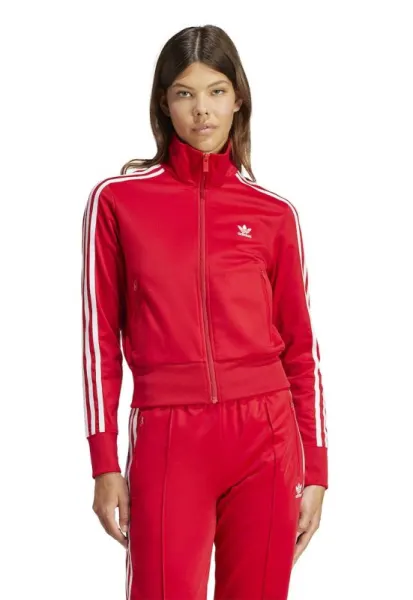 Bluza de trening crop cu fermoar si dungi Firebird - Coral