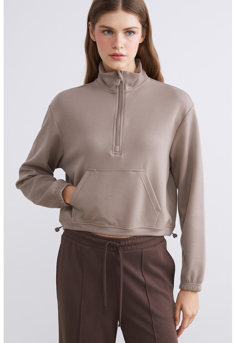 Bluza de trening crop din amestec de modal cu terminatie ajustabila - Maro taupe deschis
