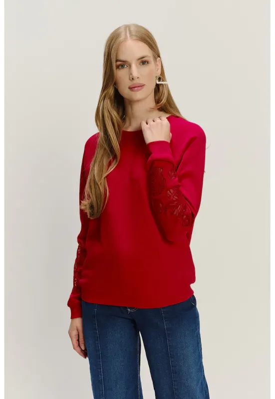 Bluza de trening cu aplicatii florale - Rosu