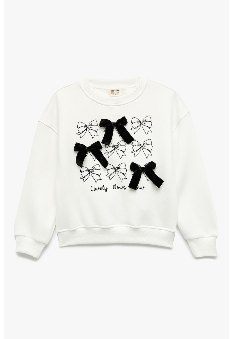 Bluza de trening cu aplicatii funda - Alb fildes/Negru
