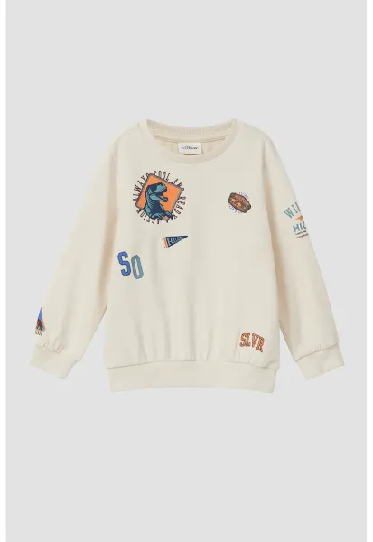 Bluza de trening cu aplicatii grafice - Bej deschis