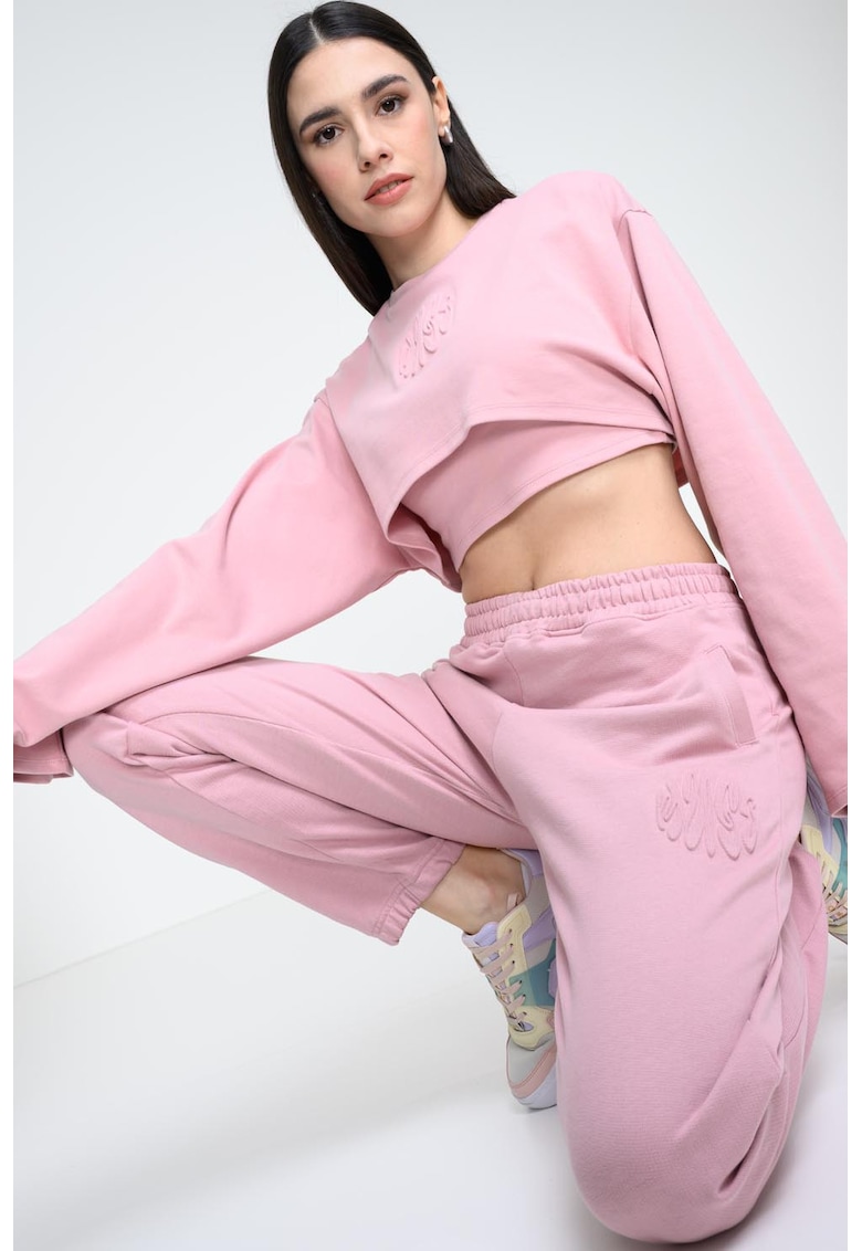 Bluza de trening cu croiala crop si model 2-in-1 - Roz prafuit