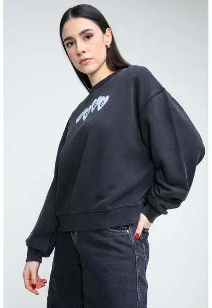 Bluza de trening cu croiala lejera si imprimeu logo - Negru stins