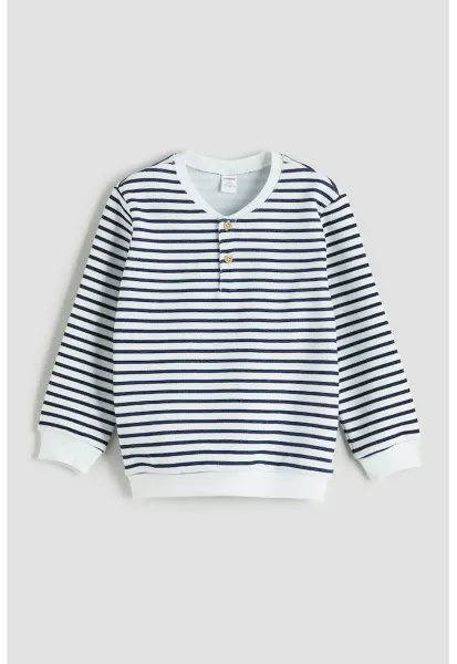 Bluza de trening cu decolteu in V si dungi - Alb/Bleumarin