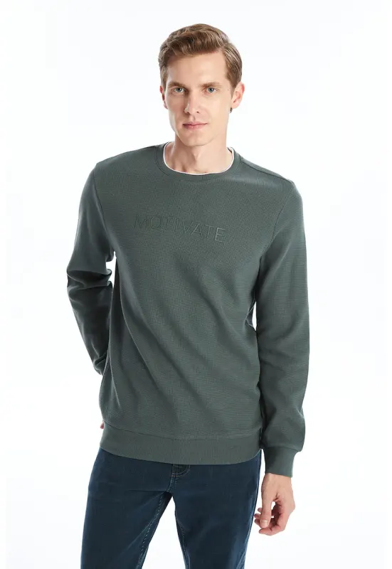 Bluza de trening cu decolteu la baza gatului si aspect texturat - Verde inchis