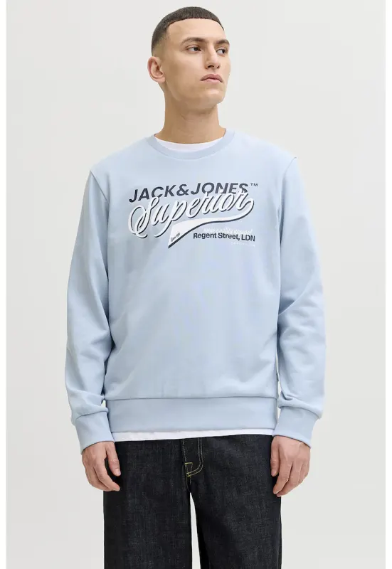 Bluza de trening cu decolteu la baza gatului si imprimeu grafic - Albastru pastel