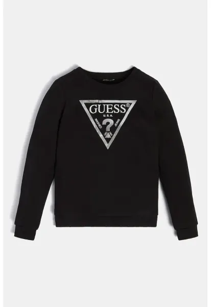 Bluza de trening cu decolteu la baza gatului si imprimeu logo - Negru