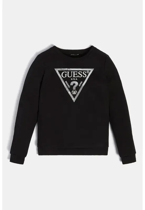 Bluza de trening cu decolteu la baza gatului si imprimeu logo - Negru