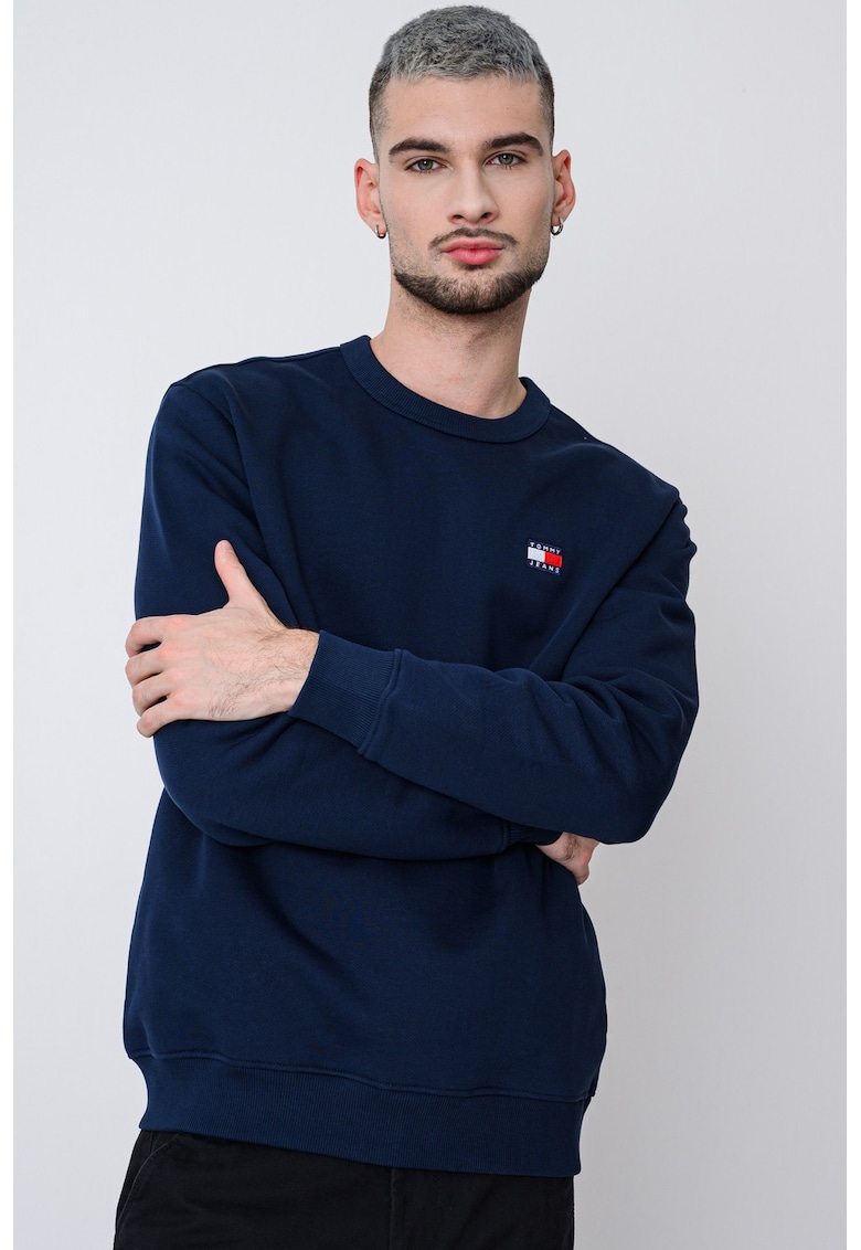 Bluza de trening cu decolteu la baza gatului si logo - Bleumarin
