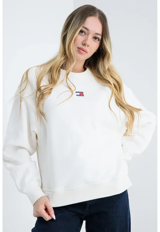 Bluza de trening cu decolteu la baza gatului si logo discret - Alb optic