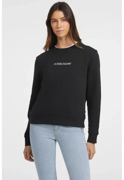Bluza de trening cu decolteu la baza gatului si logo - Negru