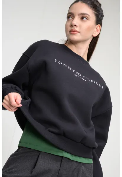 Bluza de trening cu decolteu la baza gatului si logo - Negru