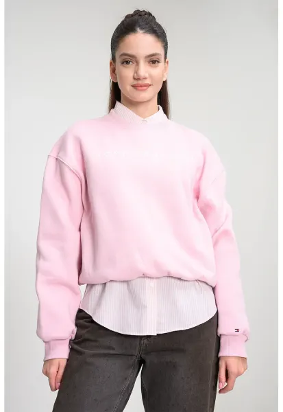 Bluza de trening cu decolteu la baza gatului si logo - Roz