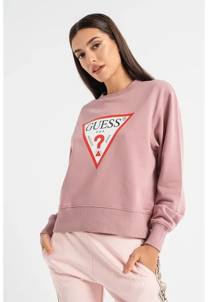 Bluza de trening cu decolteu la baza gatului si logo - Roz prafuit