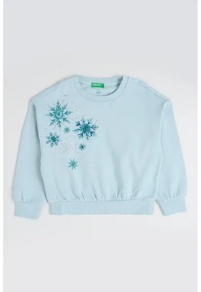 Bluza de trening cu decolteu la baza gatului si strasuri - Verde menta