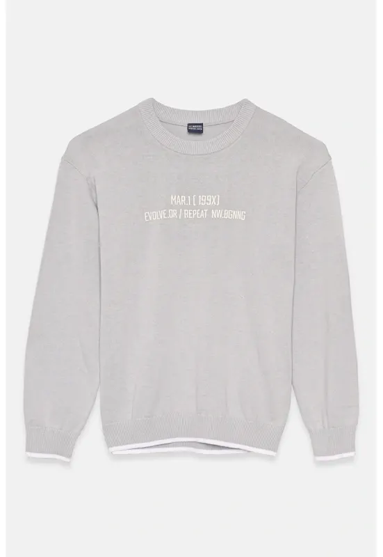 Bluza de trening cu decolteu la baza gatului si text - Gri deschis