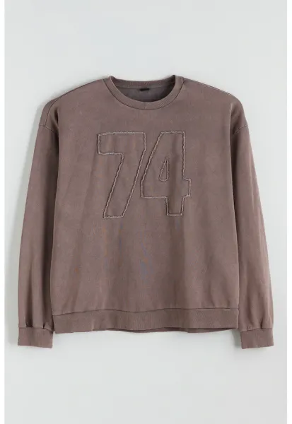 Bluza de trening cu decolteu rotund - Maro