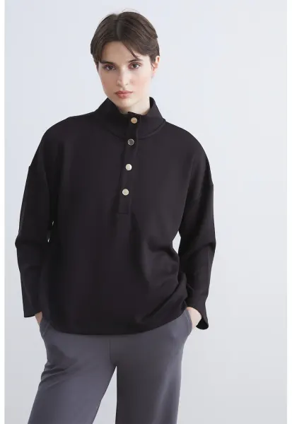 Bluza de trening cu fenta cu capse - Negru
