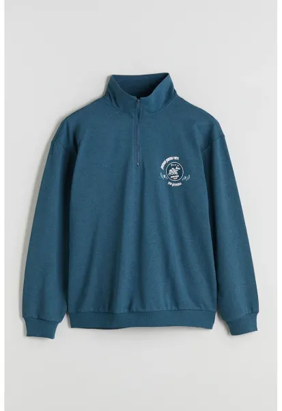 Bluza de trening cu fenta cu fermoar - Albastru petrol