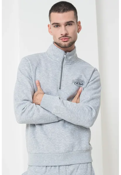 Bluza de trening cu fenta cu fermoar - Gri deschis melange