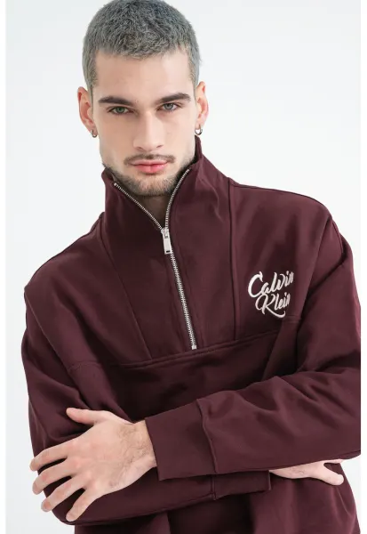 Bluza de trening cu fenta cu fermoar - Maro cognac