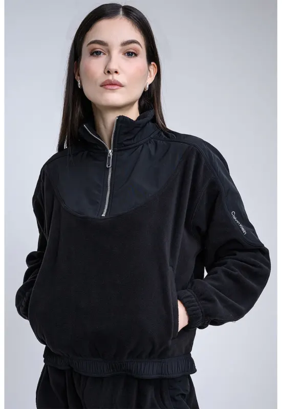 Bluza de trening cu fenta cu fermoar si buzunar kangaroo - Negru