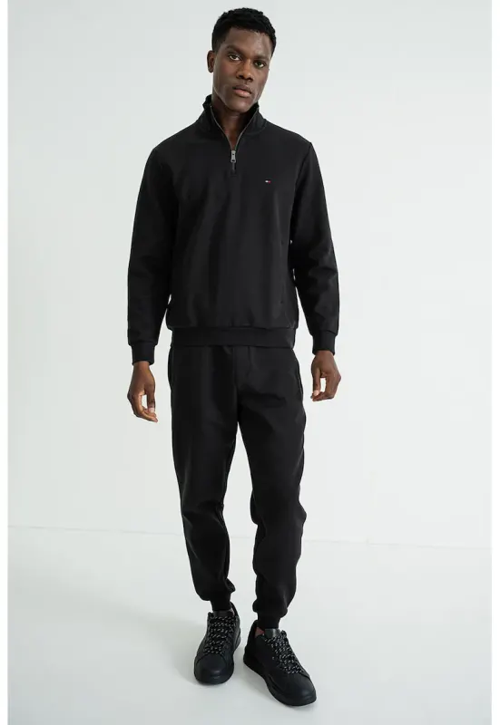 Bluza de trening cu fenta scurta cu fermoar Essential - Negru