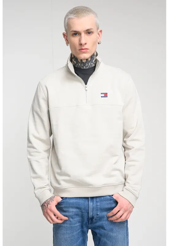 Bluza de trening cu fenta si fermoar - Crem